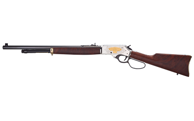 Henry H010BGMC Spirit Of The Corps 45-70 Gov 4+1 22" Black Octagon Barrel, Nickel Engraved w/24K Gold Inlay Brass Drilled & Tapped Receiver, American Walnut Straight Stock