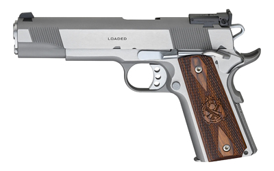 Springfield Armory PI9132LCA 1911 Loaded Target *CA Complaint 45 ACP 7+1, 5" Stainless Match Grade Stainless Barrel, Serrated Slide & Steel Frame w/Beavertail, Crossed Cannon Cocobolo Grip