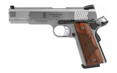 Smith & Wesson 108482 1911 E-Series Serrated Frame 45 ACP 8+1 5" Stainless Steel Barrel, Satin Stainless Serrated Slide & Frame w/Beavertail, Laminate Wood Grip