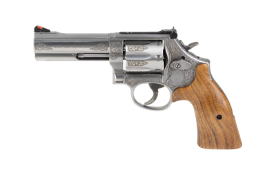Smith & Wesson 14783 Model 686 + L-Frame Medium 357 Mag/38 Special +P 7 Shot 4.13" Stainless Steel Engraved Barrel, Cylinder & Frame, Tyler Gun Works Bear Hugger Walnut Grip, Exposed Hammer