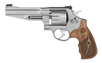 Smith & Wesson 170210 Performance Center Model 627 357 Mag 8rd 5" Stainless Steel Barrel & Cylinder Matte Silver Stainless Steel Frame with Wood Grip Includes Synthetic Grip