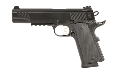 Tisas Arms 10100531 1911 Duty 9mm Luger 9+1 5" Stainless Barrel, Black Cerakote Carbon Steel Serrated Slide & Frame w/Picatinny Rail, Black Rubber Grip