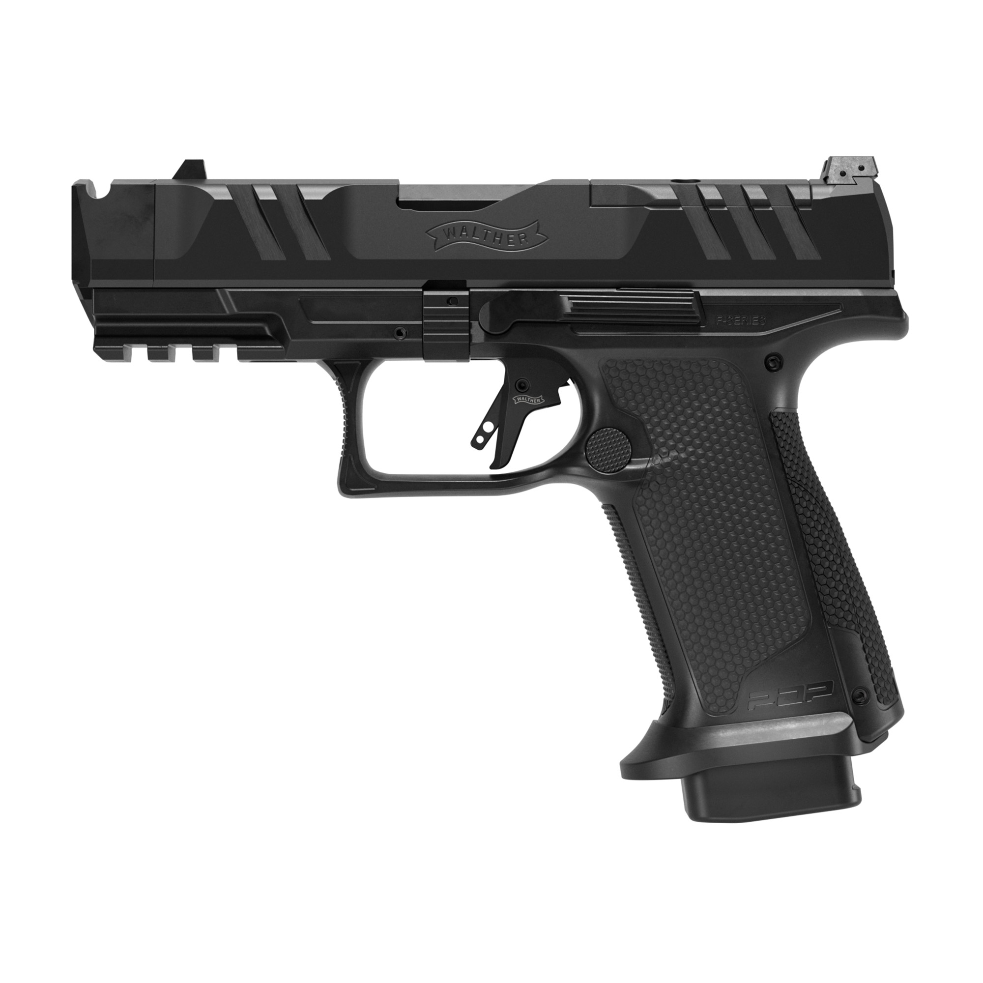 Walther Arms 4797050 PDP Pro X Sub-Compact Frame 9mm Luger 10+1 3.75" Black Barrel, Black Optic Ready/Serrated Slide, Black Polymer Frame w/Picatinny Rail, Black Textured Grip