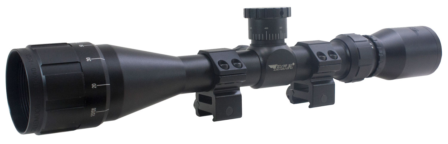 BSA Sweet .17 3-9x40mm Adjustable Objective Rifle Scope SFP 30/30 Reticle Non Illuminated Black with Dovetail Rings