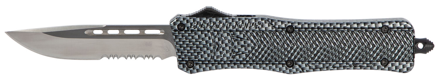 CobraTec Knives MSCFTK1MDS CTK-1 Medium 3" OTF Drop Point Part Serrated D2 Steel Blade/ Carbon Fiber Aluminum Handle Features Glass Breaker Includes Pocket Clip