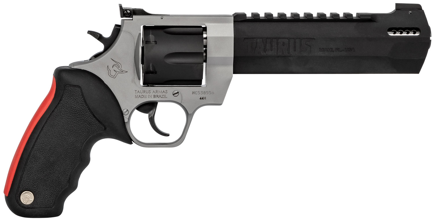 Taurus 2440065RH Raging Hunter 44 Rem Mag 6rd 6.75" Matte Black Oxide Cylinder & Barrel Matte Stainless Steel Frame Black Rubber with Integrated Red Cushion Insert Grip