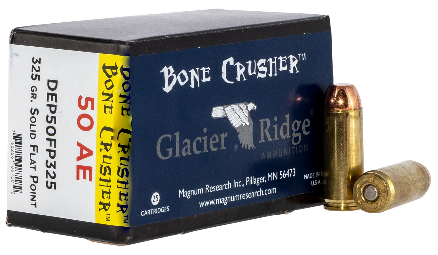 Magnum Research DEP50FP325 BoneCrusher 50AE 325gr Flat Point 25 Per Box/20 Case