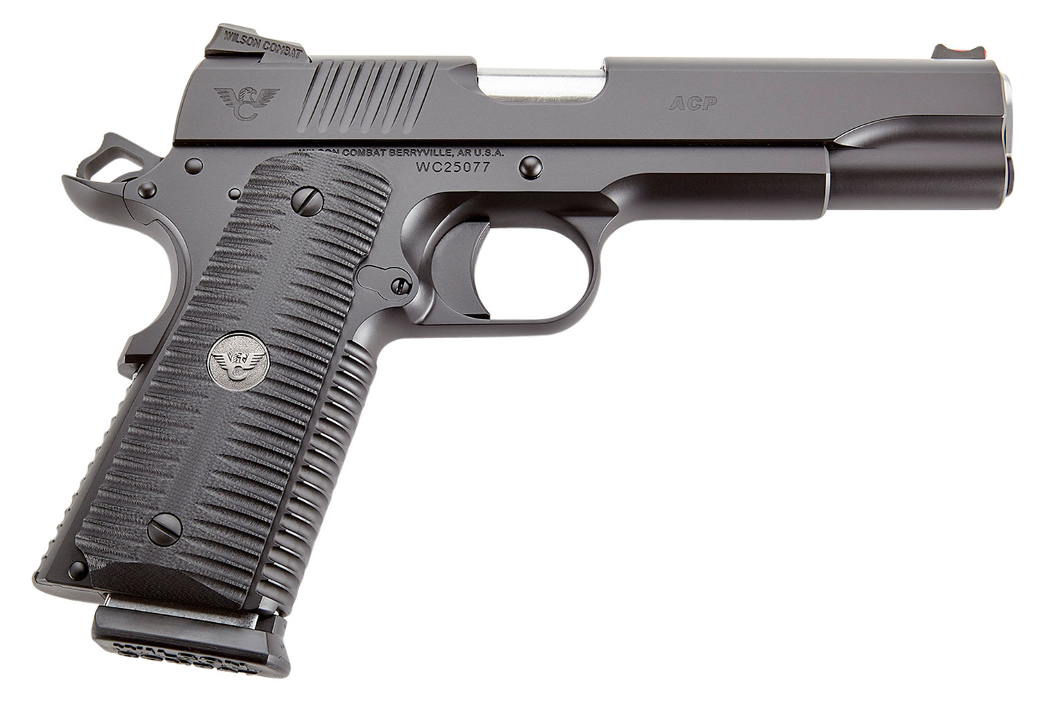 Wilson Combat ACPFS45 ACP Full-Size 45 ACP Caliber with 5" Barrel, 8+1 Capacity, Black Armor-Tuff Finish Carbon Steel Beavertail Frame, Serrated Black Carbon Steel Slide & Black G10 Eagle Claw Grip