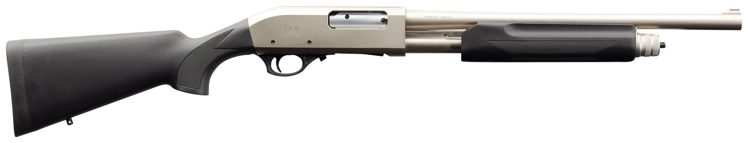 Charles Daly 930228 301 Tactical 12 Gauge Pump 3" 5+1 18.50" Nickel Vent Rib Barrel, Nickel Aluminum Receiver, Black Fixed Synthetic w/Pistol Grip Stock,