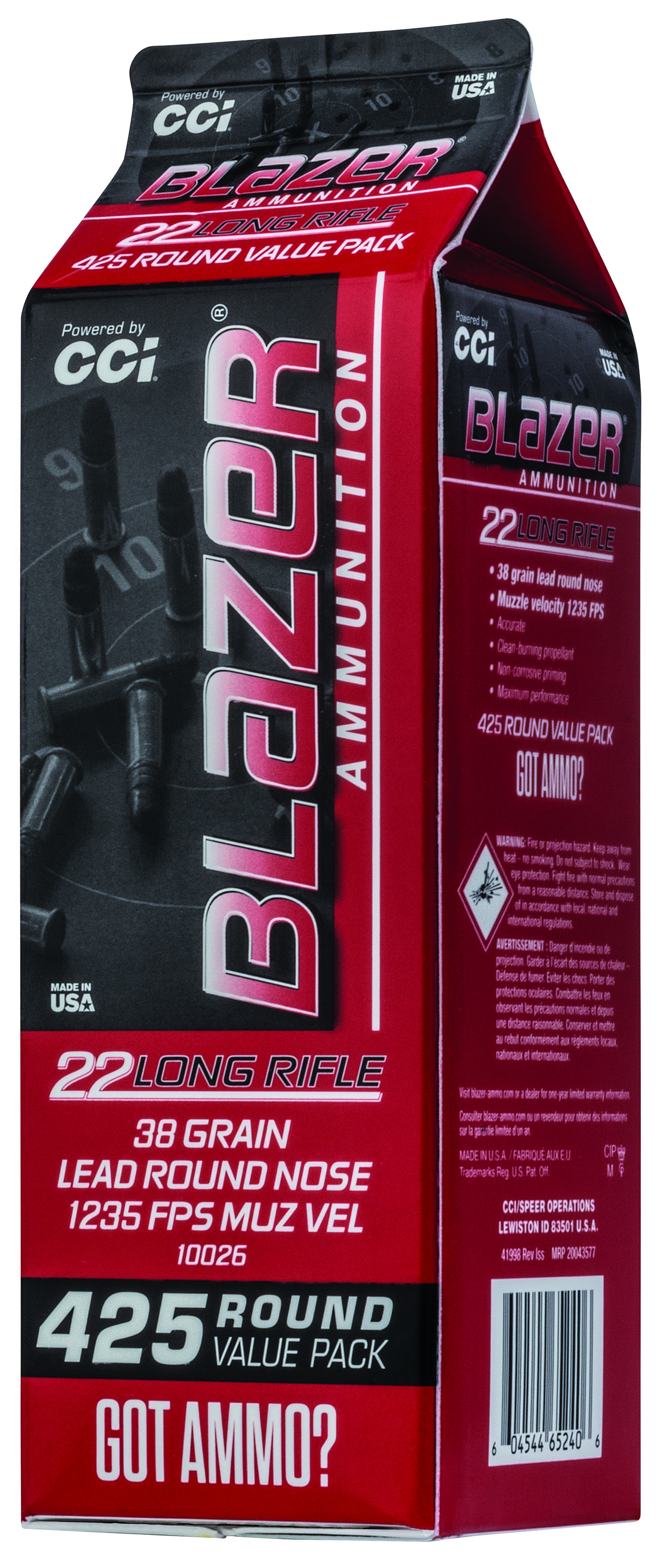 CCI Blazer Rimfire Ammunition .22 LR 38gr LRN 1235 fps 425/ct (Carton)