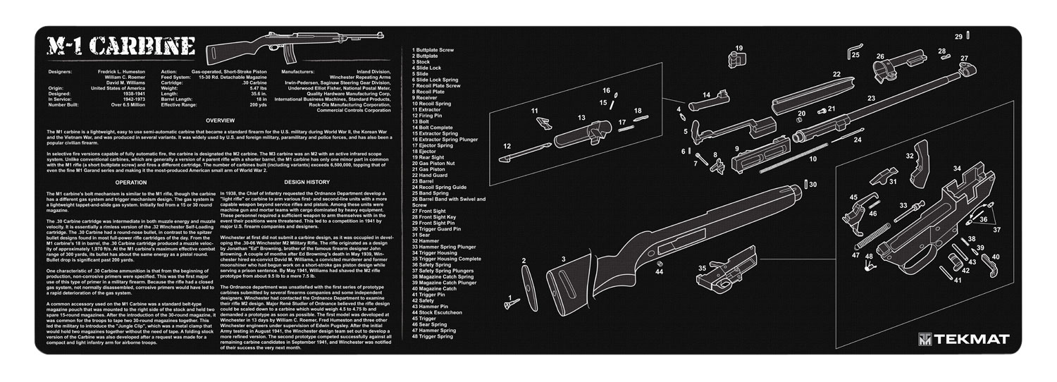 TekMat TEKR36M1CARB M1 Carbine Cleaning Mat Black/White Rubber 12"x36" M1 Carbine Parts Diagram