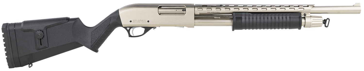Rock Island AGM5 All Generations  12 Gauge Pump 3" 5+1 18.50" with Heat Shield, Nickel Barrel/Rec, Black Synthetic Furniture, Adj. Comb Stock