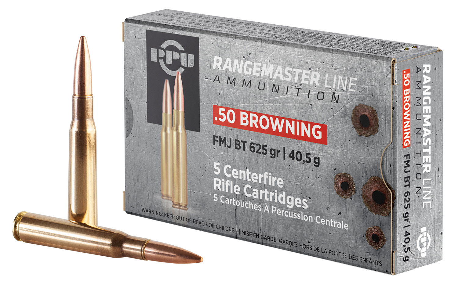 PPU PPRM50 Rangemaster 50BMG 625gr Full Metal Jacket 5 Per Box/20 Case
