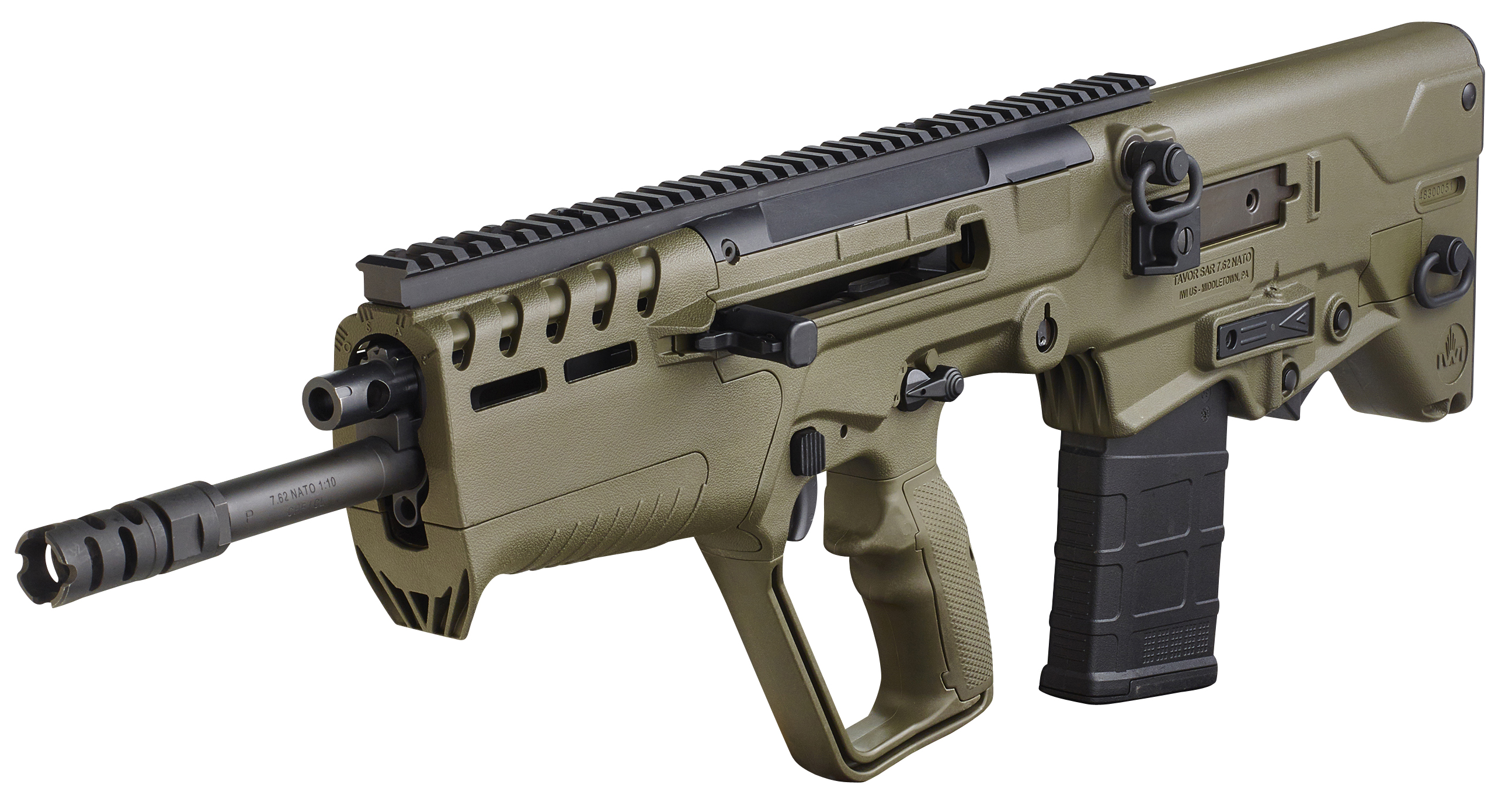IWI US T7G2010 Tavor 7 7.62x51mm NATO Caliber with 20" Barrel, 10+1 Capacity, OD Green Metal Finish, OD Green Fixed Bullpup Stock & Polymer Grip Ambidextrous Hand