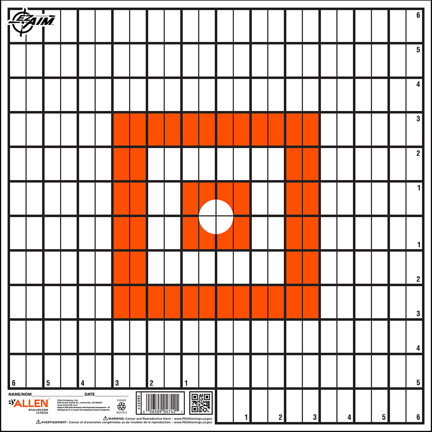 EZ-Aim 15495 Grid Target Paper Hanging 12"x12" Orange/White 12 Per Pack