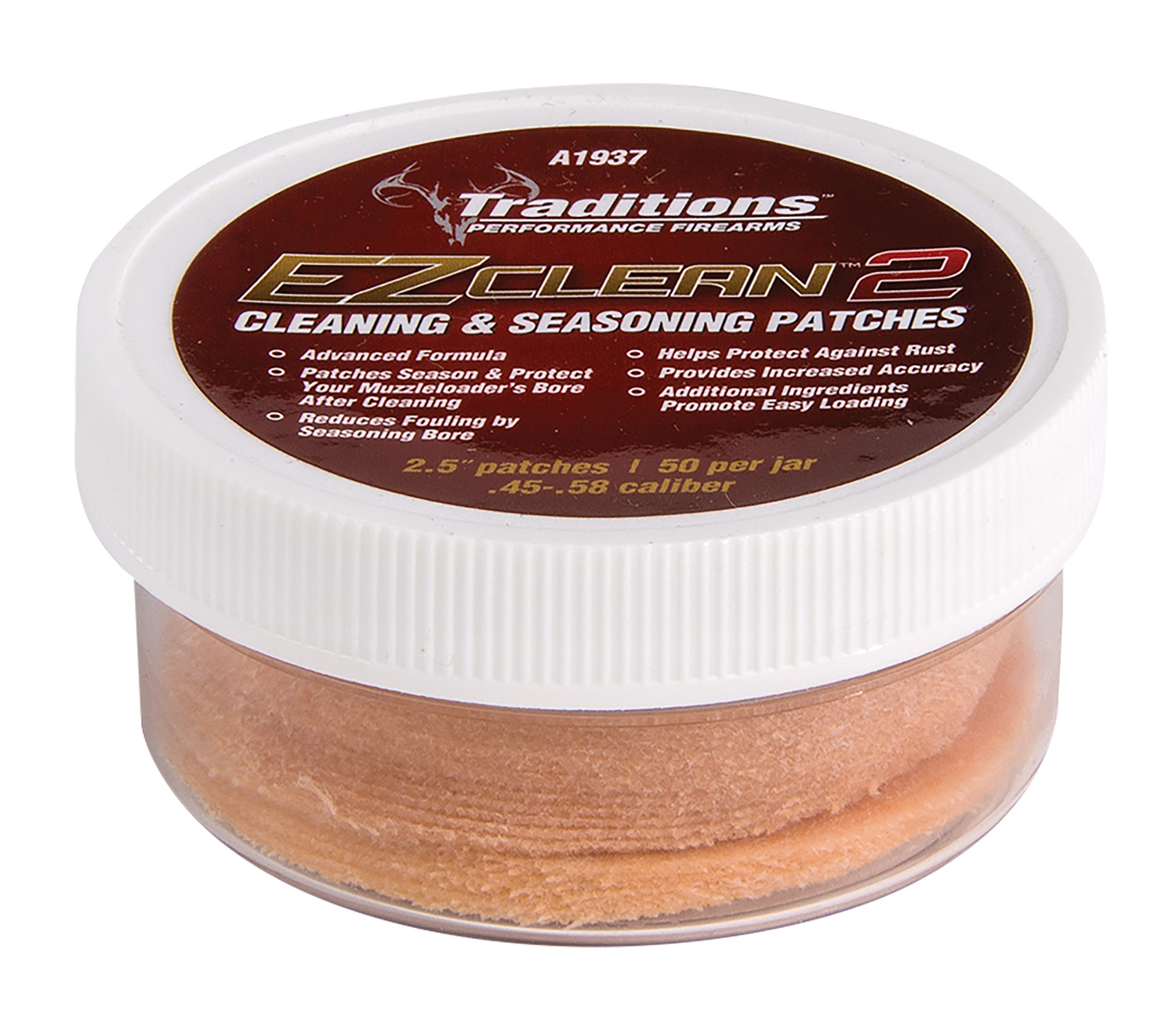 Traditions EZ Clean 2 Cleaning & Seasoning Patches .45-.58 cal 50/Jar 2.5" Dia