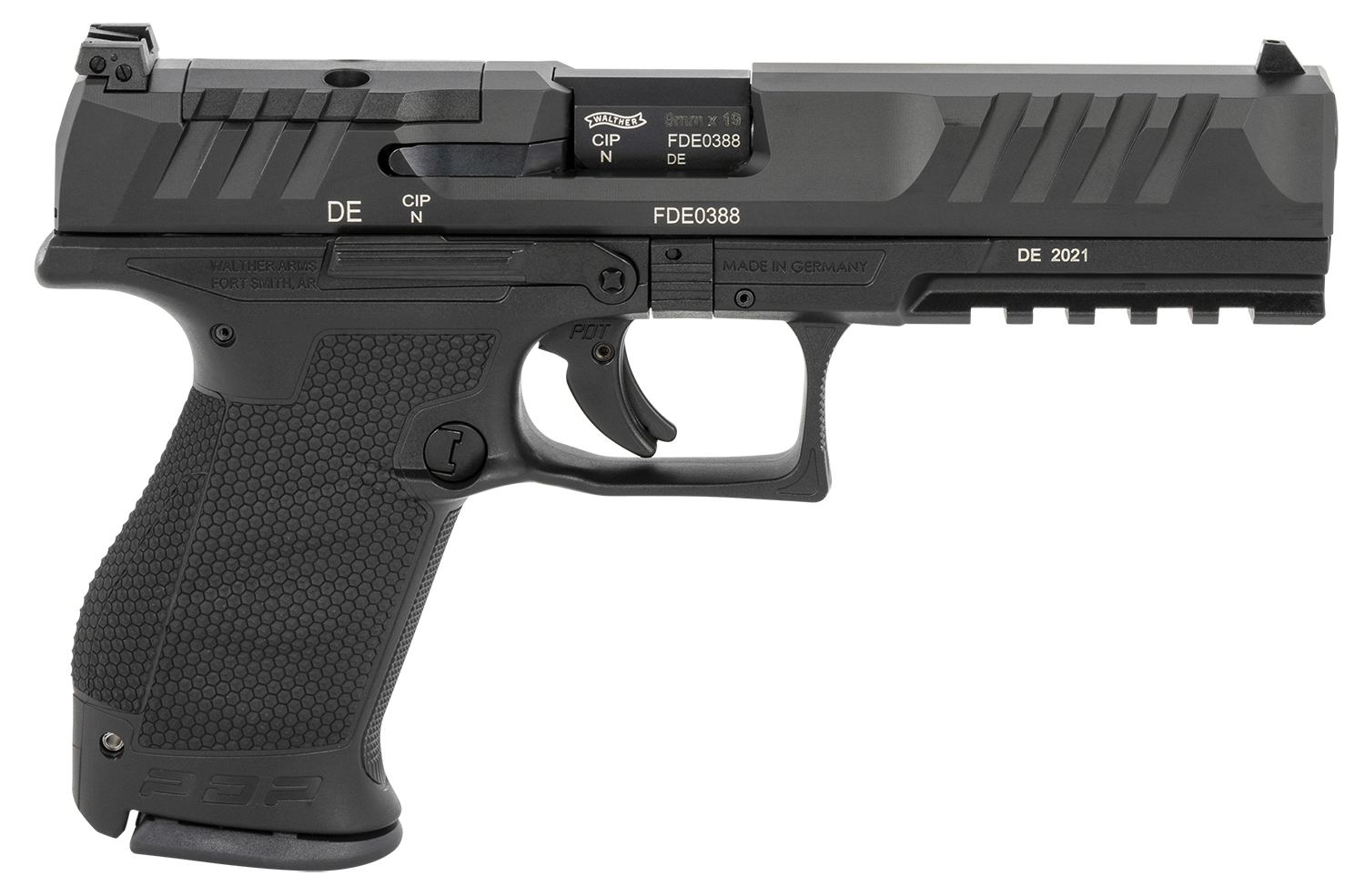 Walther Arms 2844222 PDP Compact Frame 9mm Luger 15+1 5" Black Steel Barrel, Black Optic Ready/Serrated Steel Slide, Black Polymer Frame w/Picatinny Rail, Textured Polymer Grip, Ambidextrous