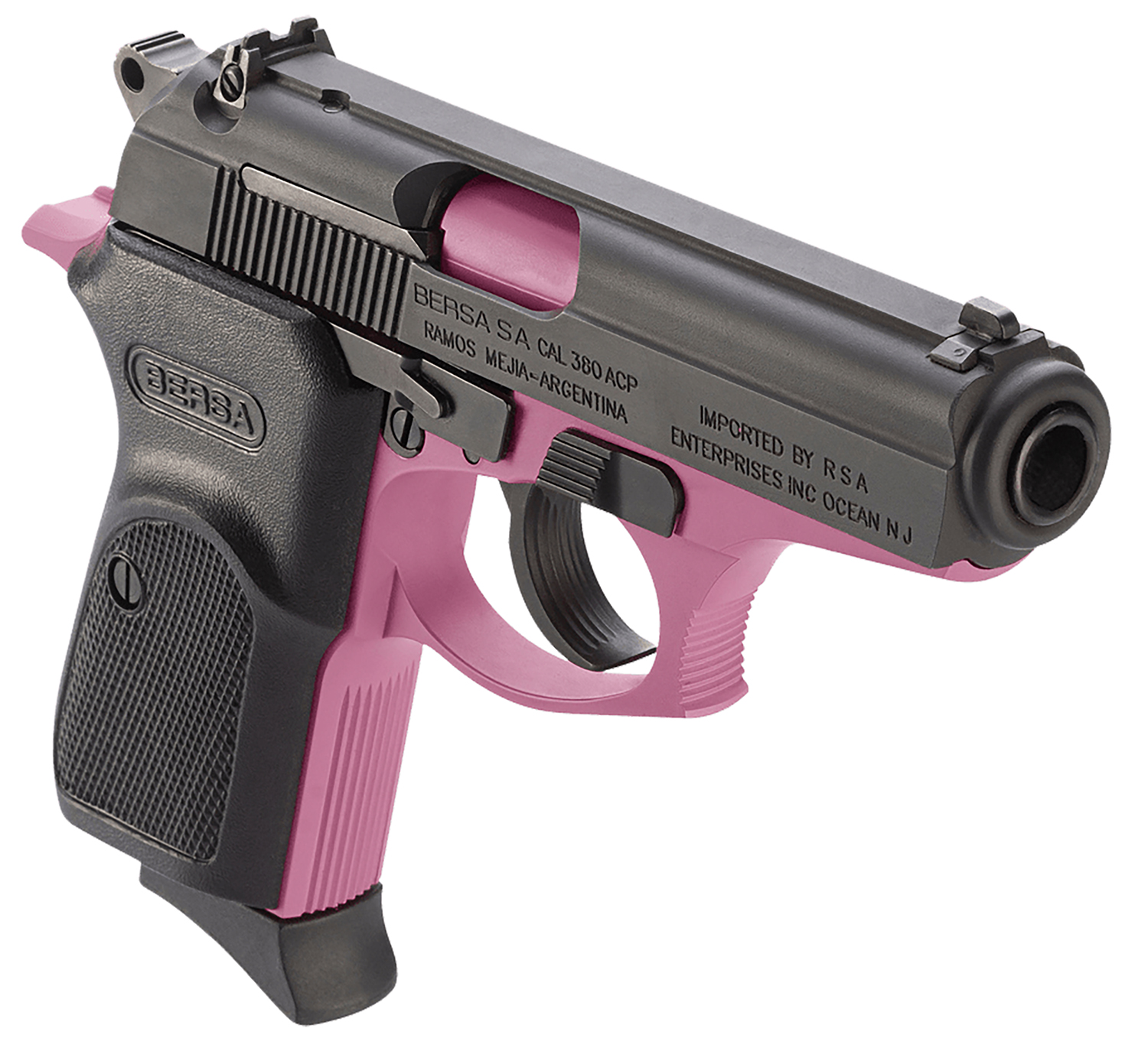 Bersa T380PNK8 Thunder Micro-Compact Frame 380 ACP 8+1 3.50" Pink Cerakote Steel Barrel, Matte Black Serrated Steel Slide, Pink Cerakote Aluminum Frame