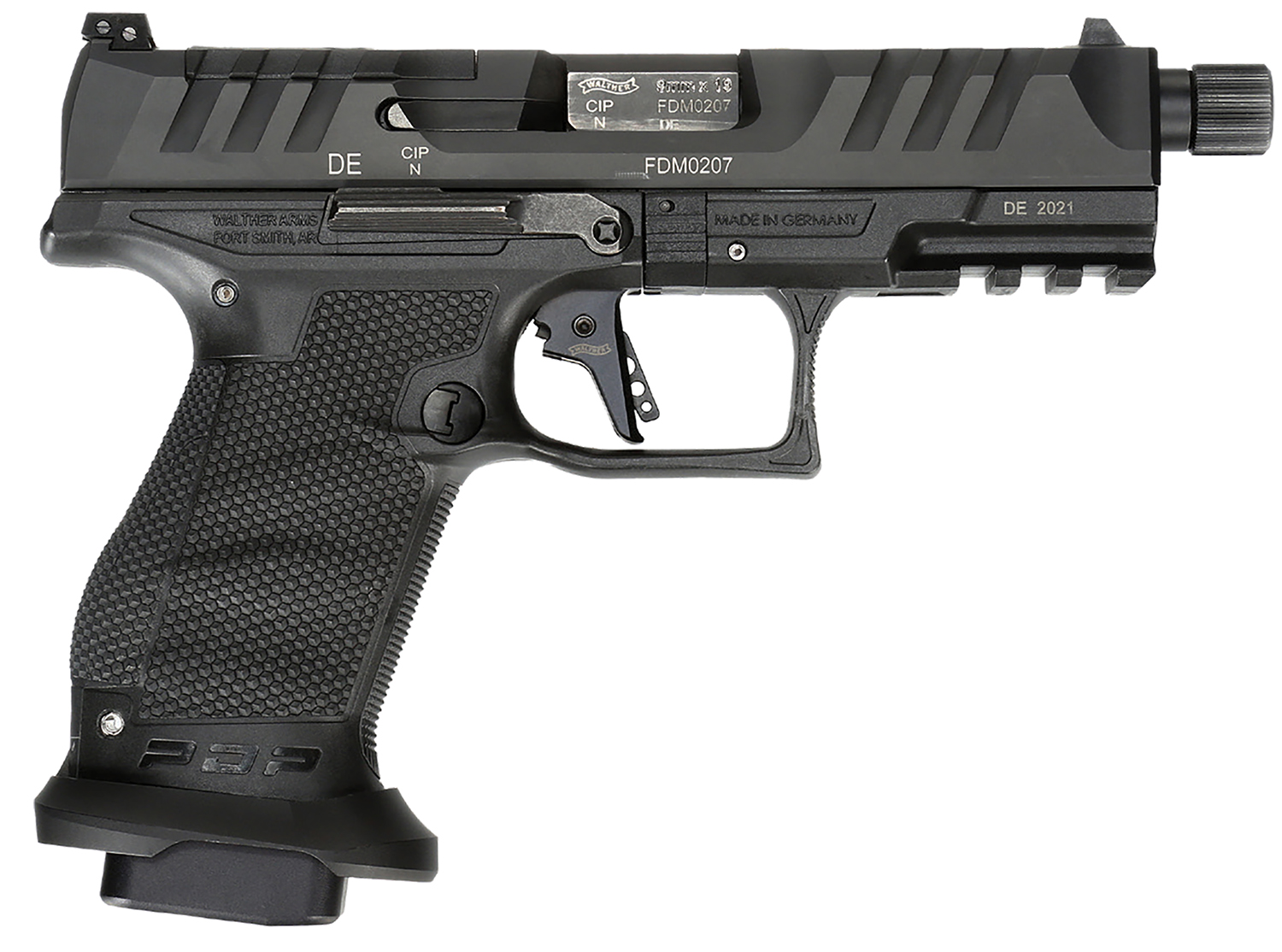 Walther Arms 2858151 PDP Compact Pro 9mm Luger 4.60" 10+1 Threaded Barrel Flared Magwell Black Steel Slide with Front Serrations & Optics Cut Performance Duty Textured Black Polymer Grip