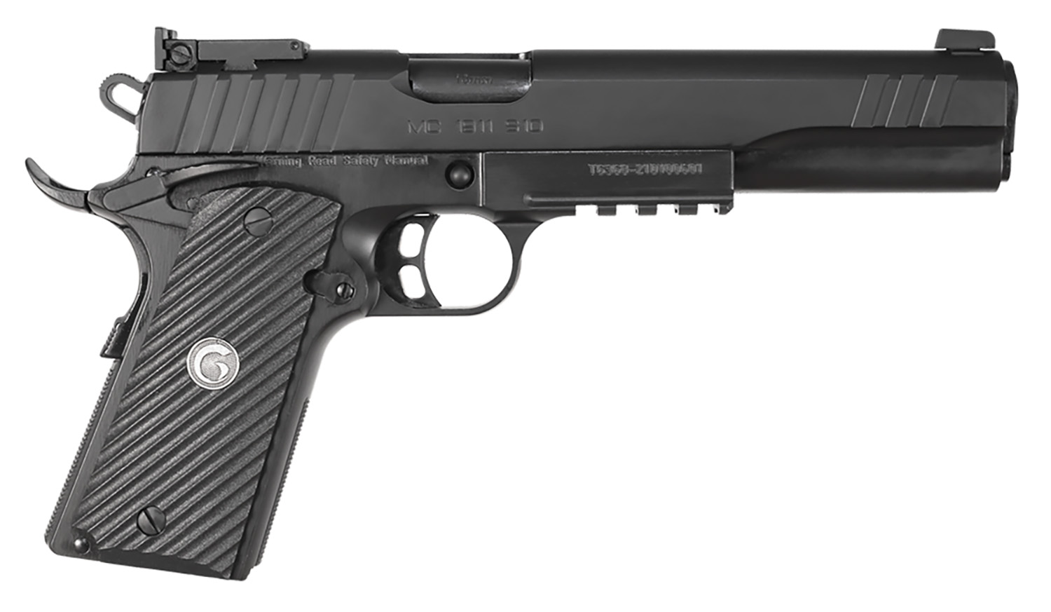EAA GIRSAN 390600 MC1911S Hunter Full Size 10mm Auto 8+1 6" Black Steel Barrel, Blued Serrated Slide, Matte Black Steel Frame w/Accessory Rail & Beavertail, Black Checkered Polymer Grips Ambidextrous