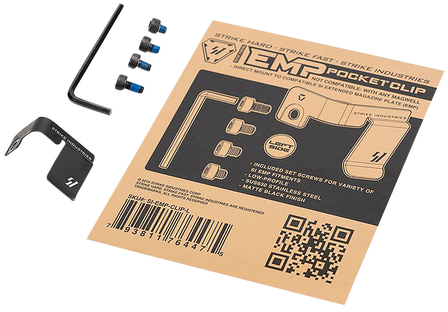 Strike Industries EMPCLIPL Magazine Pocket Clip Stainless Steel Black for SI EMP Mag Extension Left Hand