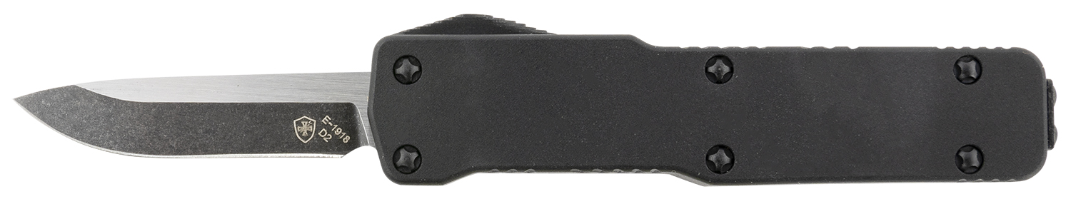 Templar Knife CABR321 Premium LW Micro 1.85" OTF Drop Point Plain Black Oxide Stonewashed D2 Steel Blade, 3.50" Black Aluminum Handle, California Legal