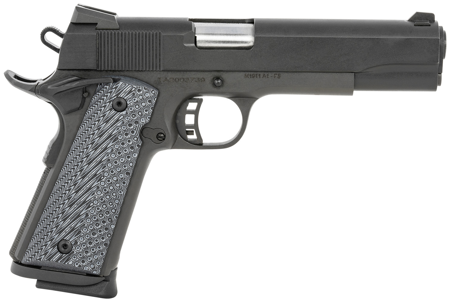 Taylors & Company 230058 Armscor 1911 Tactical Full Size 9mm Luger 8+1, 5" Stainless Steel Barrel, Black Parkerized Serrated Slide, Black Parkerized Steel Frame w/Beavertail, Gray G10 Grip