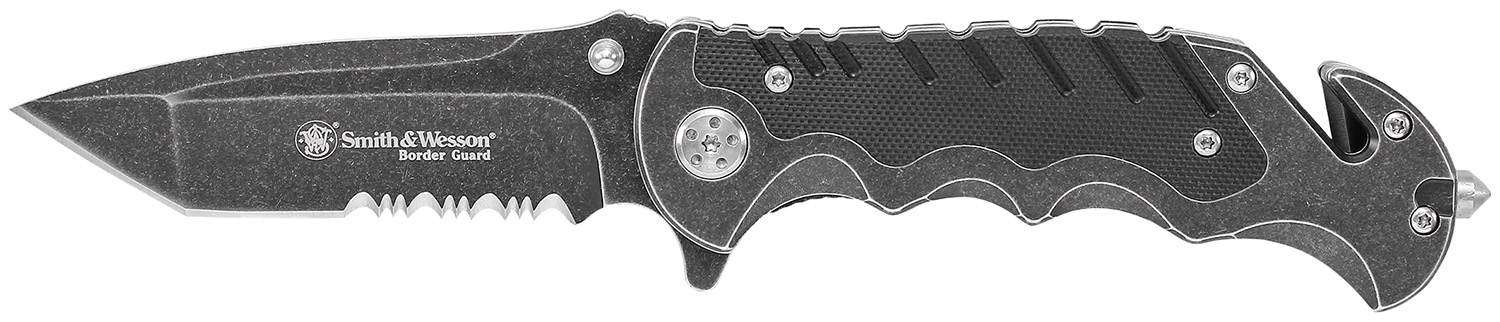 Smith & Wesson Knives SWBG10SCP Border Guard 3.50" Folding Part Serrated Stainless Steel Blade 4.80" Aluminum/G10 Handle Includes Pocket Clip