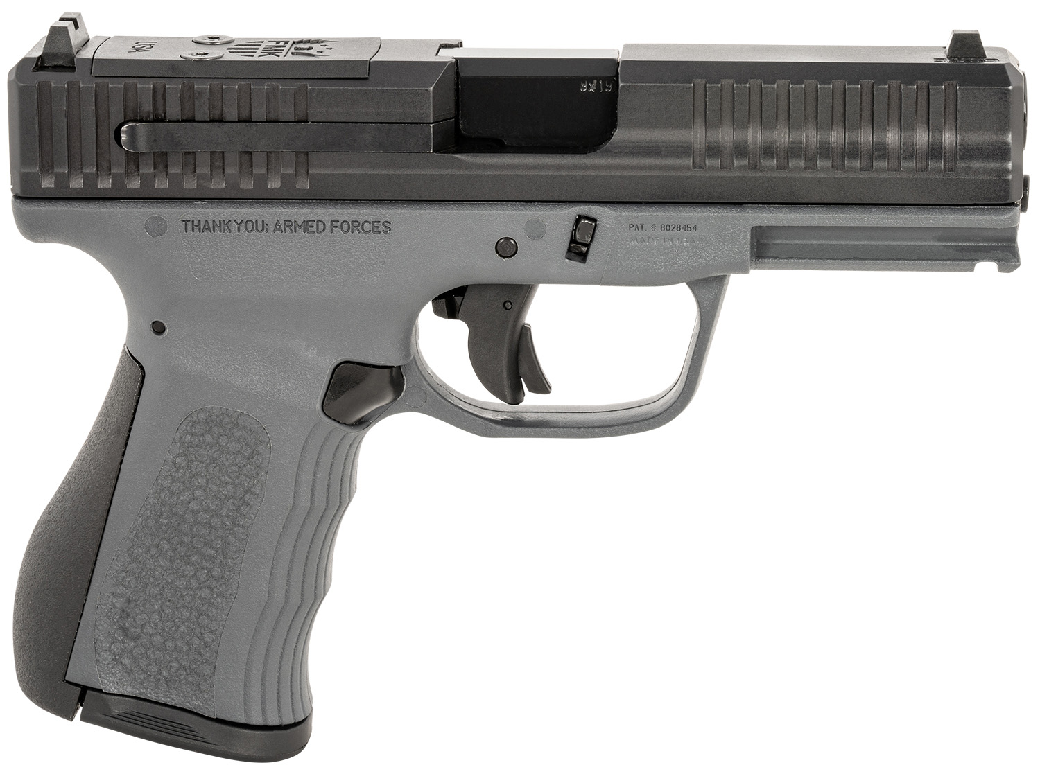 FMK FMKG49DG G3 9mm Luger 14+1 4" Stainless Steel Barrel, Black Optic Cut/Serrated Carbon Steel Slide, Dark Gray Polymer Frame w/Picatinny Rail, Black Backstrap Grip