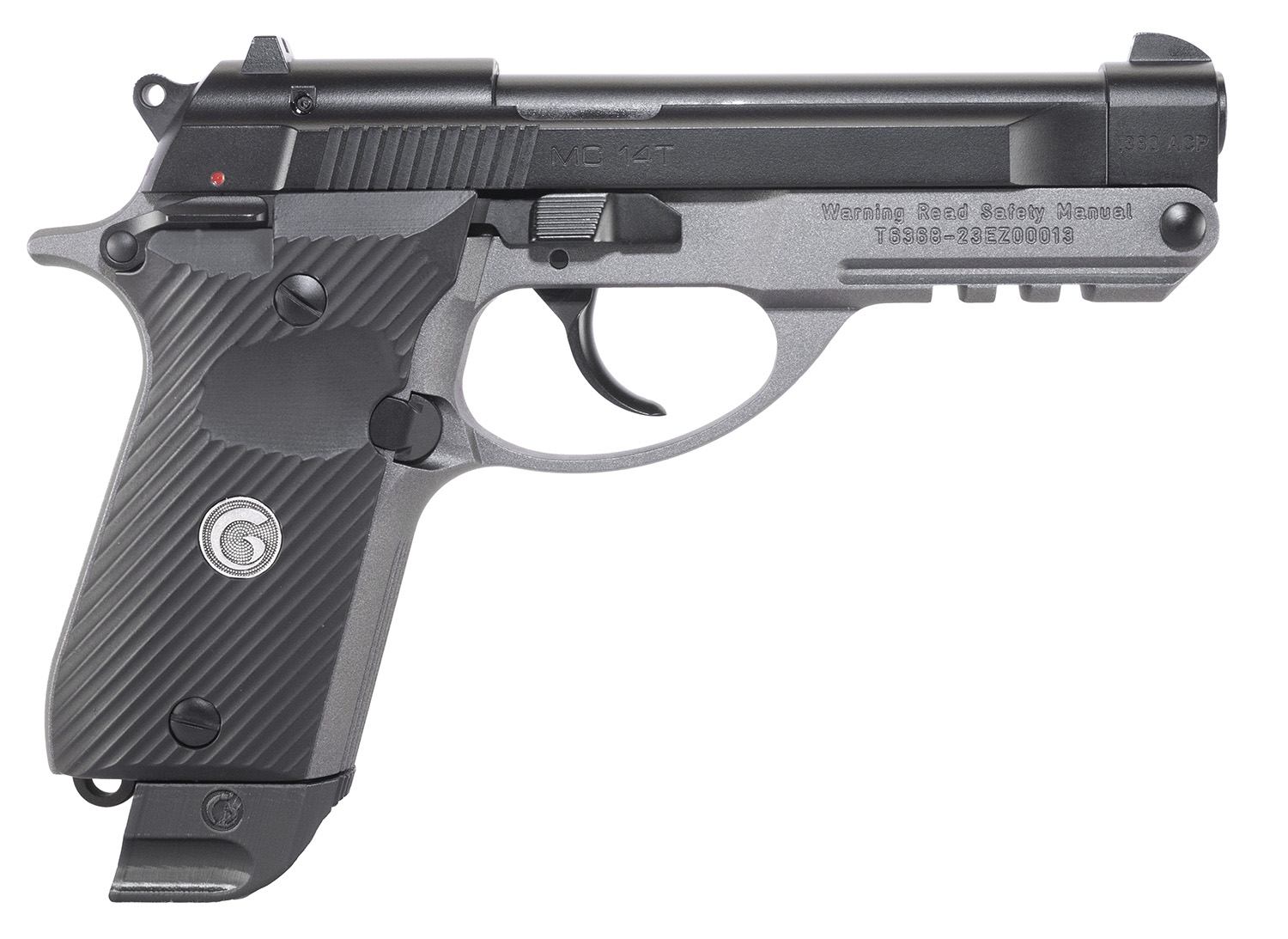 EAA GIRSAN 390855 MC 14T Solution Compact Frame 380 ACP 13+1, 4.50" Black Steel Tip-Up Barrel & Serrated Steel Slide, Matte Stainless Aluminum Frame w/Picatinny Rail, Black Polymer Grip, Ambidextrous