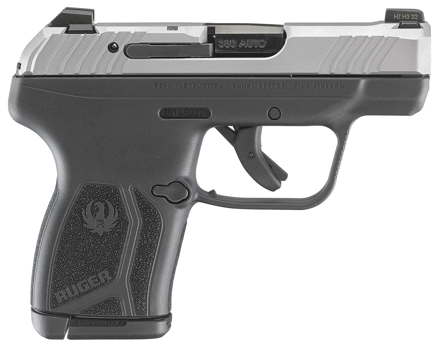 Ruger 13744 LCP Max Compact 380 ACP 10+1 2.80" Black Oxide Steel Barrel, Matte Stainless Serrated Slide, Black Polymer Frame w/Serrated Trigger Guard w/Black Nylon Grip