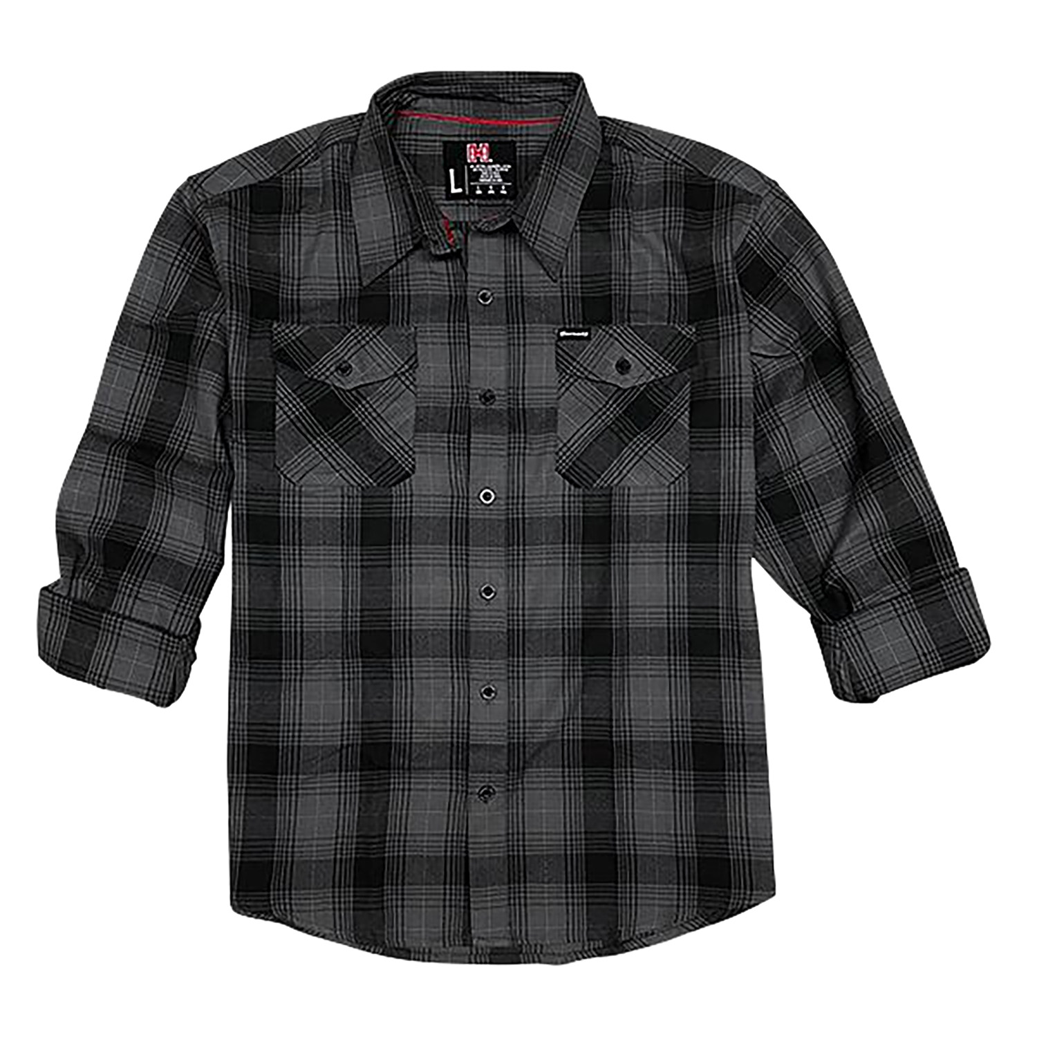 Hornady Gear 32223 Flannel Shirt Large Gray/Black, Cotton/Polyester, Relaxed Fit Button Up