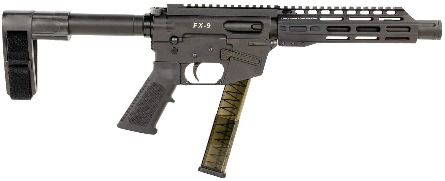 FREEDOM ORDNANCE FX9P8SBM FX-9 9mm Luger 31+1 8" Black Nitride Steel Barrel, M-LOK Handguards, Black Anodized Aluminum Picatinny Rail Receiver, Black SB Mini Brace, AR15 Grip