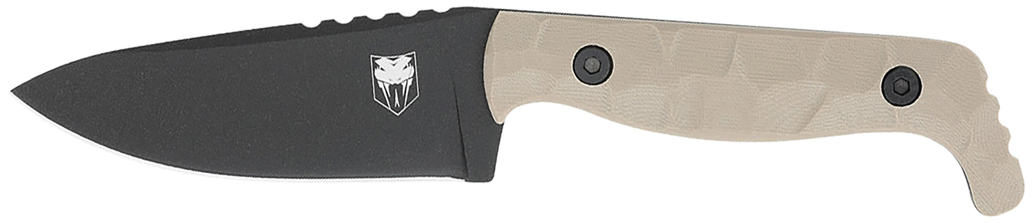 CobraTec Knives CTKPTAN KingPin EDC 4" Fixed Drop Point Plain Black Powder Coated D2 Steel Blade, 4" Tan Textured G10 Scales Handle