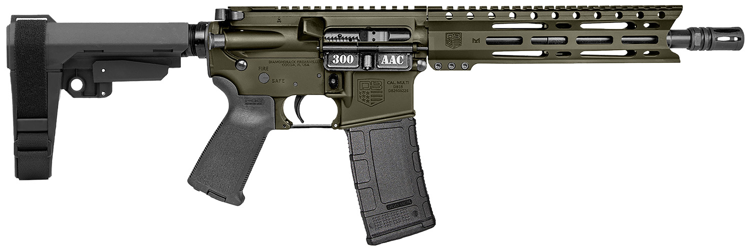 Diamondback DB1916B101 DB15 300 AAC 30+1 10" OD Green Cerakote Heavy Barrel 9" M-LOK Handguard 7075-T6 Aluminum SBA3 Brace Magpul MOE Grip