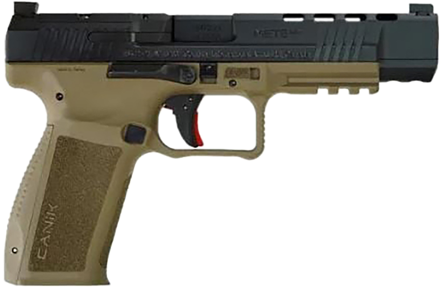 Canik HG6651N Mete SFx 9mm Luger 10+1 5.20" Black Nitride Match Grade Barrel, Black Optic Ready/Serrated Steel Slide, Flat Dark Earth Polymer Frame w/Picatinny Rail, Aggressive Texture Grip