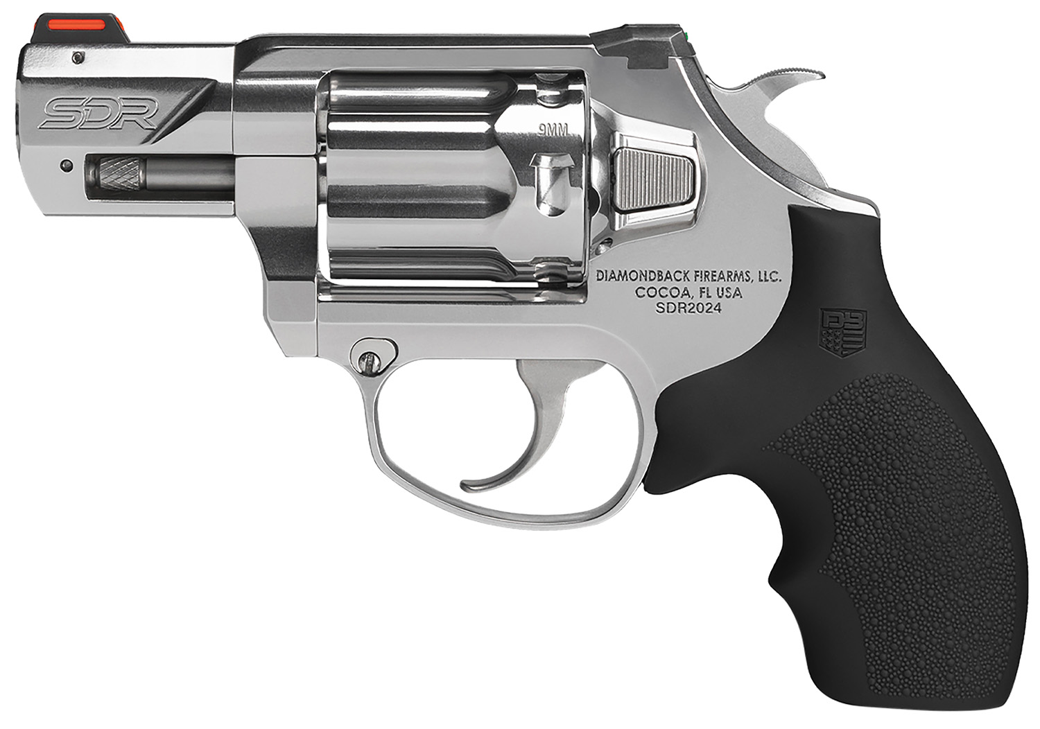 Diamondback DB0700P701 SDR  Small 9mm Luger +P 6 Shot 2" Polished Stainless Steel Barrel & Frame, Stainless Steel Cylinder, Black Hogue Rubber Grip, Exposed Hammer