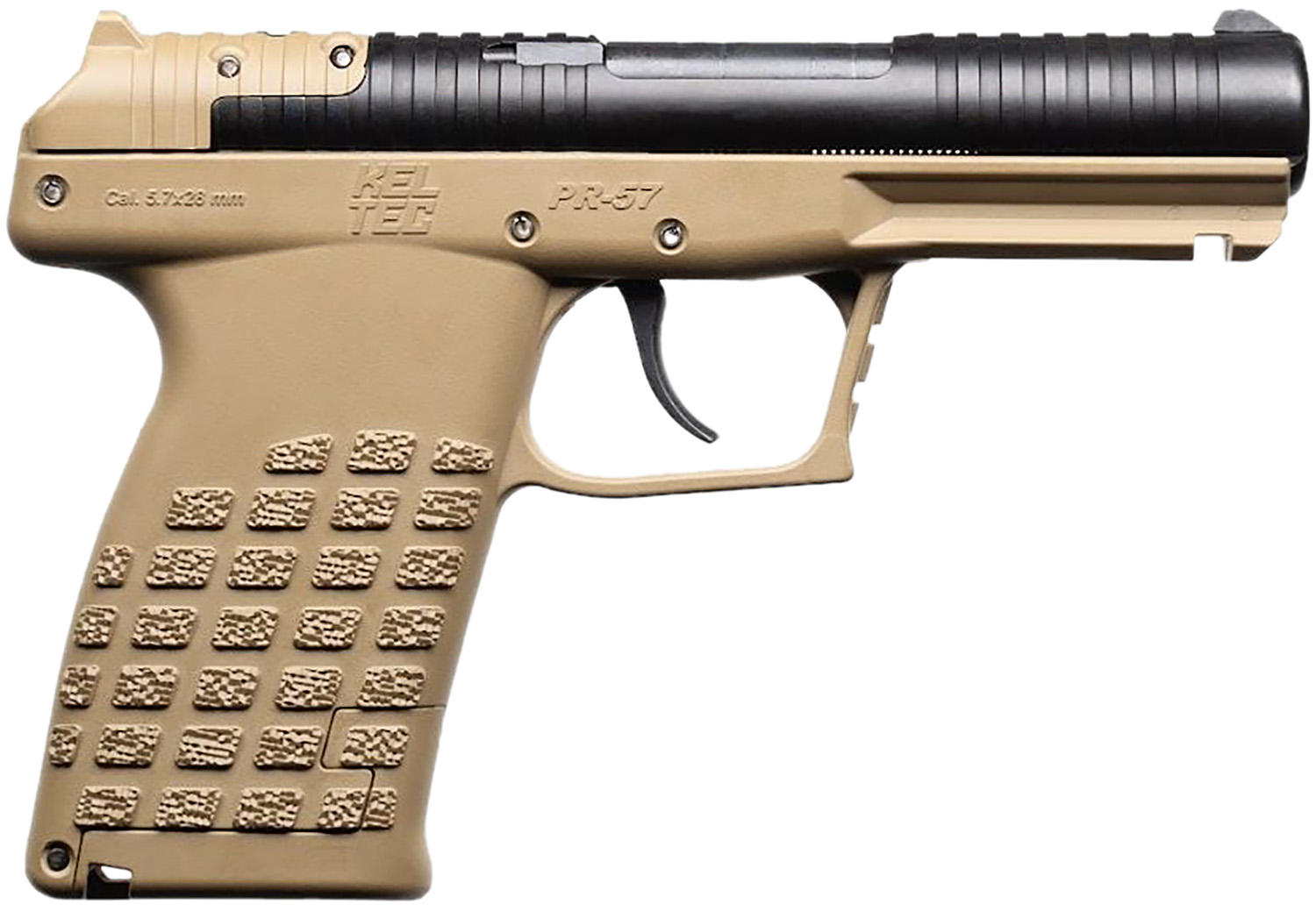 Kel-Tec PR57TAN PR57 Compact Frame 5.7x28mm 20+1 4" Black Steel Barrel, Tan Optic Ready/Serrated Slide, Tan Textured Grip