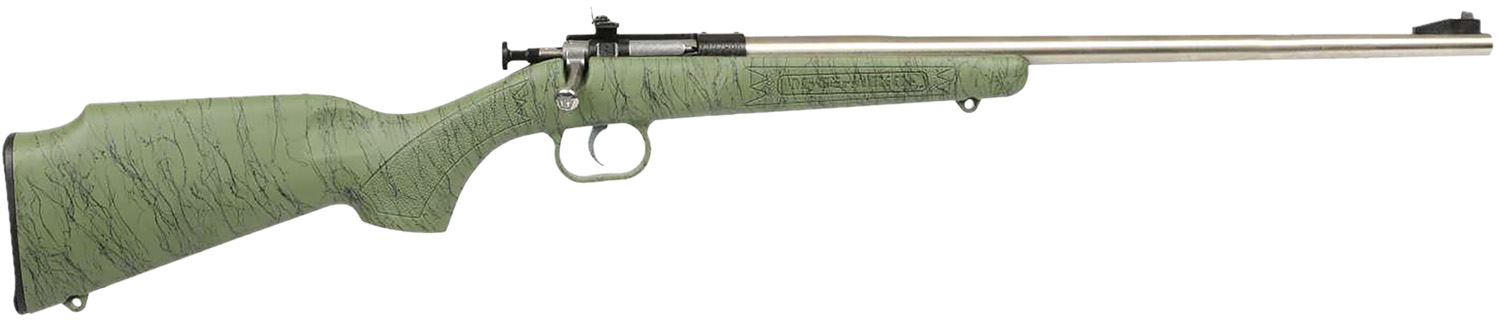 Crickett KSA2442 Gen2 Youth 22 LR 1rd 16.13" Stainless Single Shot Barrel, Stainless Steel Receiver, Green w/Black Webbing Fixed Synthetic Stock