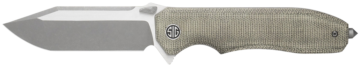 Sig Sauer Knives VA9GT Validus 3.78" Folding Modified Tanto Plain Dark Acid Stonewash/Satin M390 Steel Blade, 4.76" Green Canvas Micarta Handle