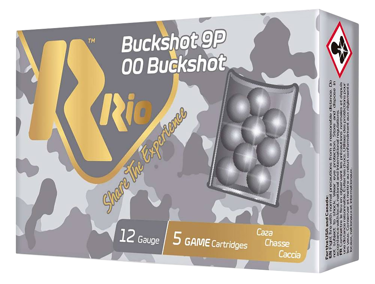 Rio Ammunition RB129 12Gauge 2.75" 00 Buck Shot 5 Per Box/50 Case