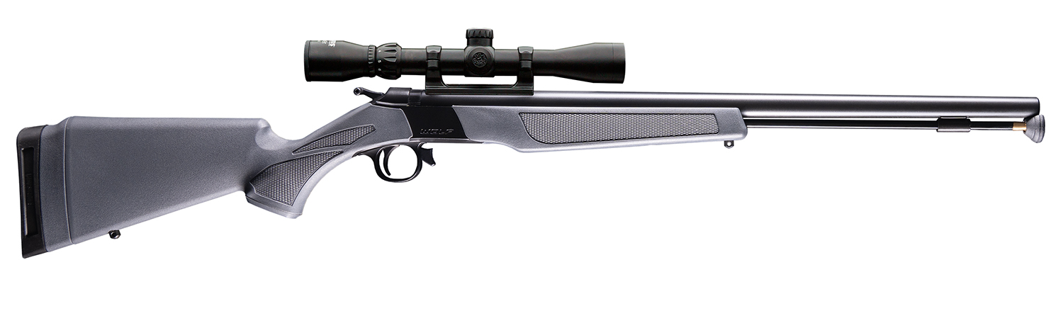 CVA PR2119SCP Wolf w/Optic 50 Cal 24" Blued Steel Barrel & Drilled & Tapped Steel Receiver, Fixed Stealth Gray Synthetic Stock, KonusShot 3-9x32mm