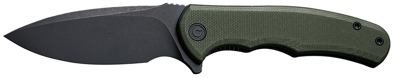 Civivi Knives C18026C-1 Praxis Mini 2.98" Folding Drop Point Plain Black Stonewashed D2 Steel Blade, OD Green Textured G10 Handle