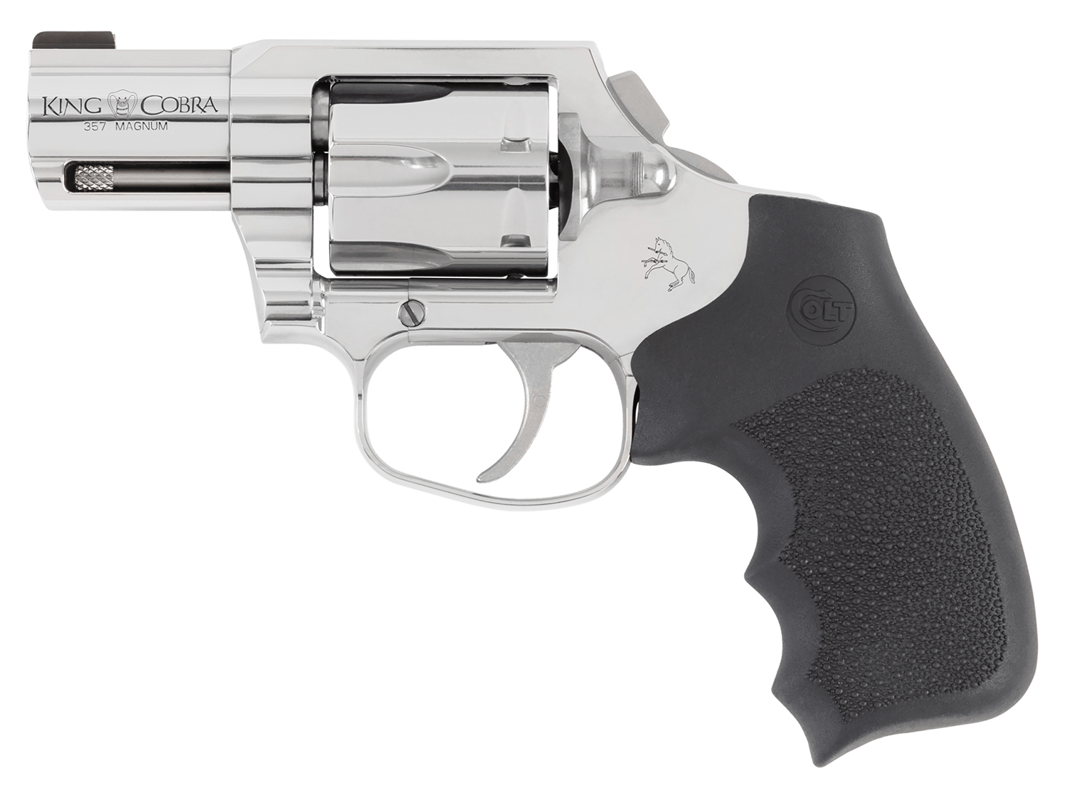 Colt Mfg KCOBRASB2RBB King Cobra  357 Mag 6rd Shot 2" Stainless Steel Barrel, Cylinder & Frame, Black Hogue Overmolded Grip, Exposed Hammer, DAO