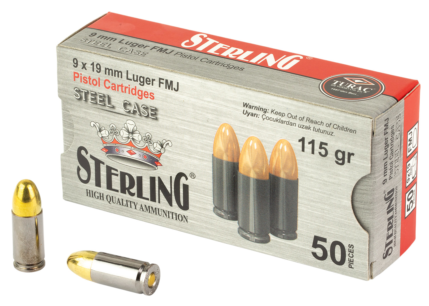 Sterling 8698779957674   9mm Luger 115gr Full Metal Jacket 50 Per Box/20 Case