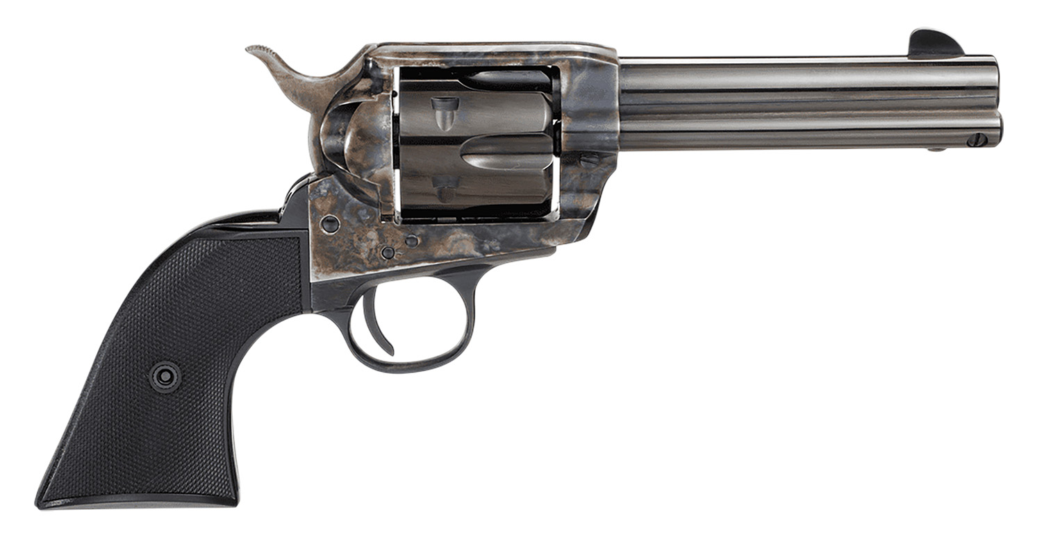 Taylors & Company 200109 1873 Pietta 9mm Luger 6 Shot 4.75" Blued Round Barrel, Blued Cylinder, Color Case Hardened Steel Frame, Black Checkered Plastic Navy Grip, Manual Safety, Exposed Hammer