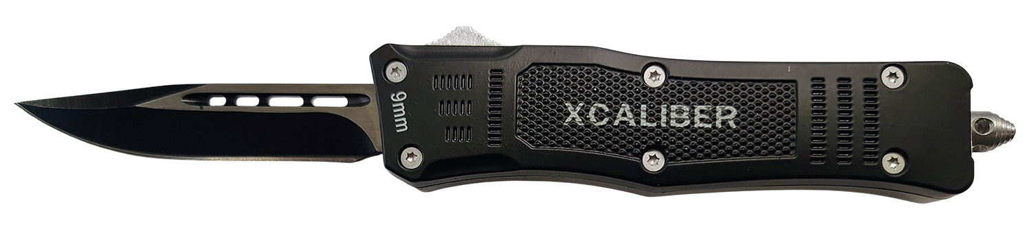 Xcaliber Knife Company 9mm Small 2.75" OTF Drop Point Black 440C SS Blade, 3.91" Steel Handle
