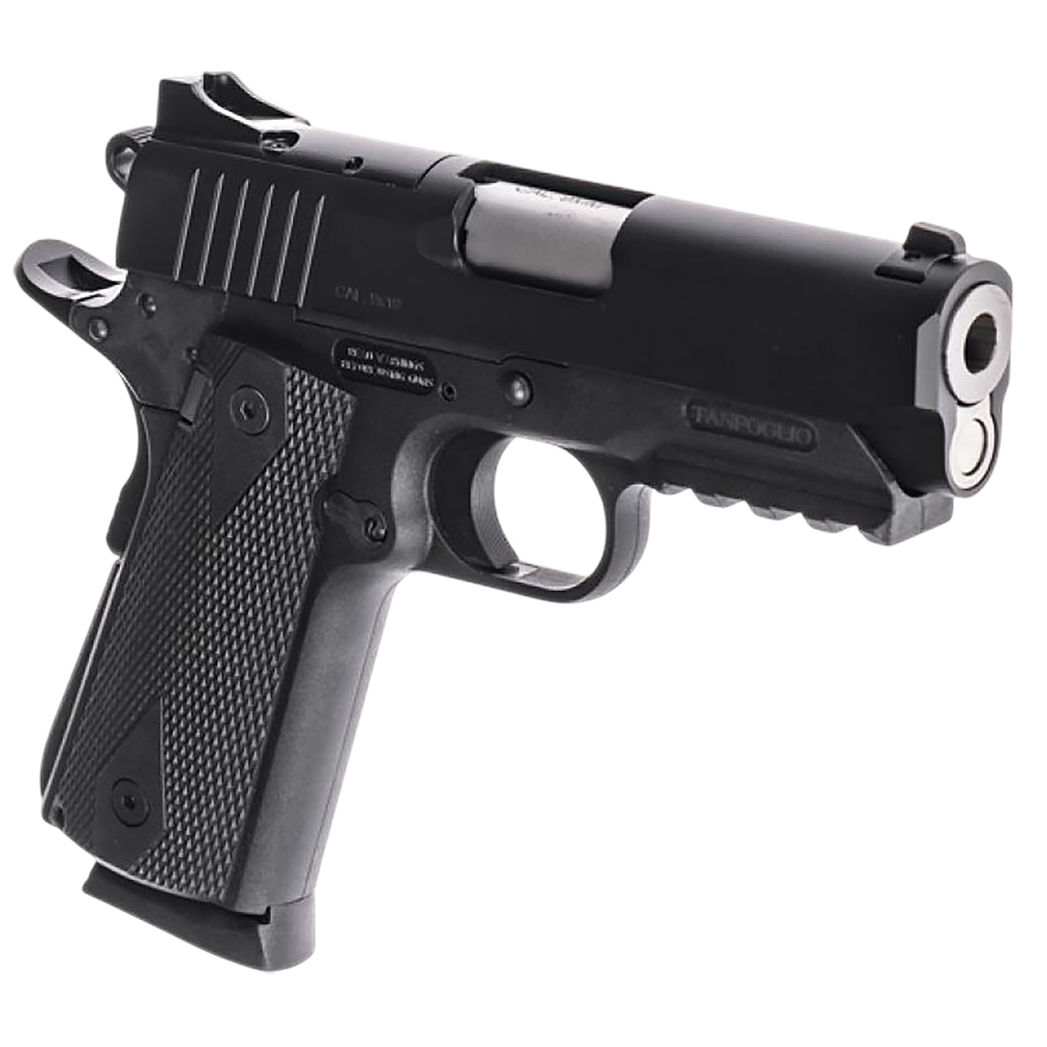 Tanfoglio TFPUGIO9OR Pugio Compact 9mm Luger 10+1 3.54" Stainless Bull Barrel, Black Steel Optic Ready/Serrated Slide, Black Polymer Frame w/Beavertail & Picatinny Rail, Textured Grip