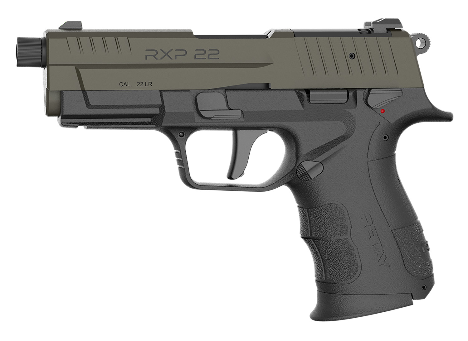 Retay USA RXP22BLKODSL10TH RXP 22 LR 10+1 4" Threaded Barrel, OD Green Cerakote Optic Ready/Serrated Slide, Black Cerakote Polymer Frame w/Accessory Rail, RMR/RMSc Footprint