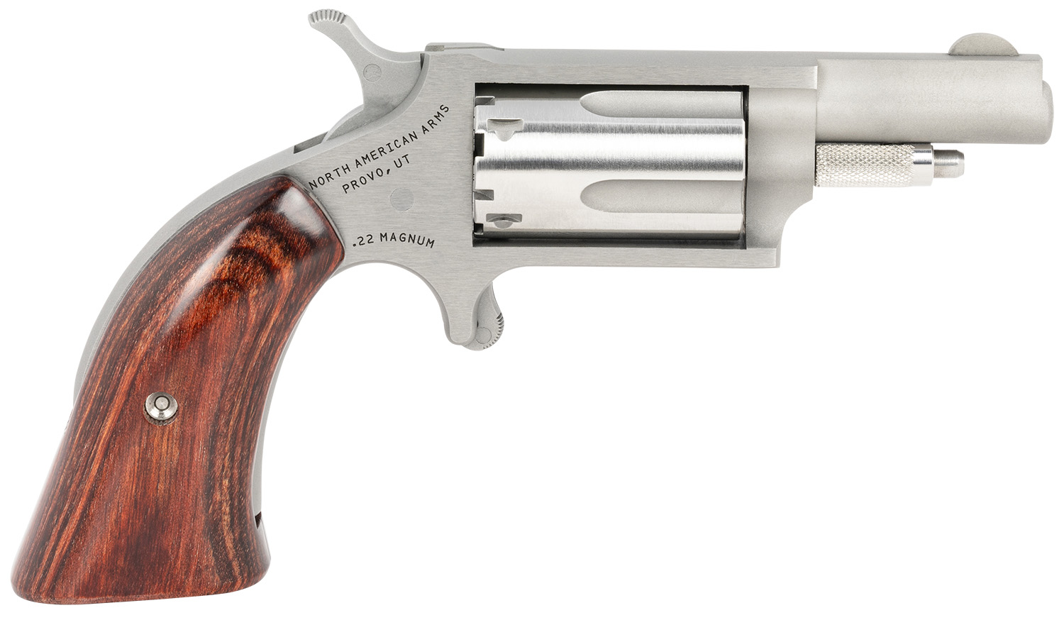 North American Arms 22MGBG Mini-Revolver Sports South Exclusive 22 WMR 5 Shot 1.63" Stainless Steel Barrel, Frame & Cylinder, Wood Boot Grip, Exposed Hammer
